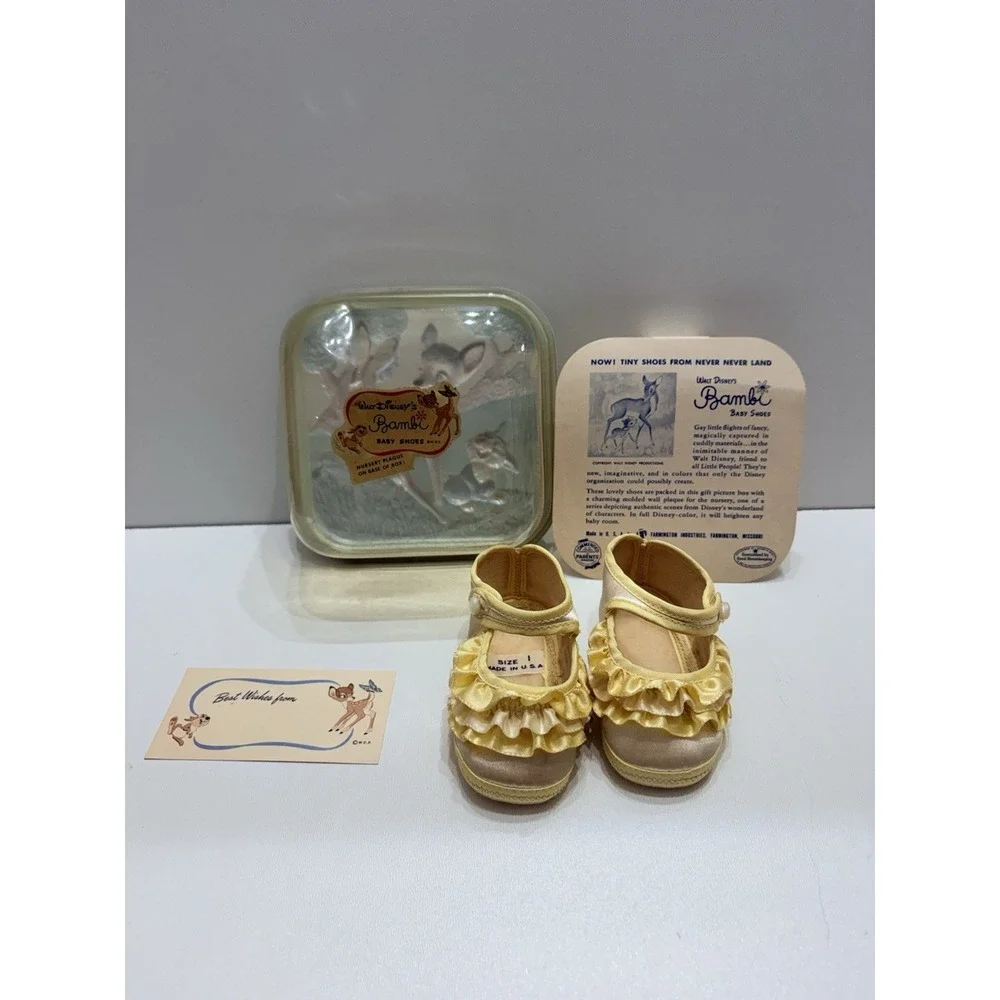 Vintage Walt Disney Bambi‎ Mrs. Day's Ideal Baby Shoes Satin Ribbon Sz 1